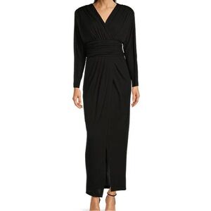 Calvin Klein V-Neck Long Sleeve Ruched Waist Maxi Dress